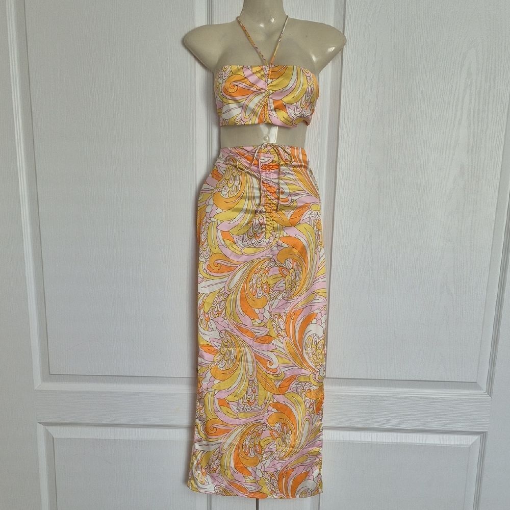 Beginning Boutique Orange and Pink Swirl Skirt Set